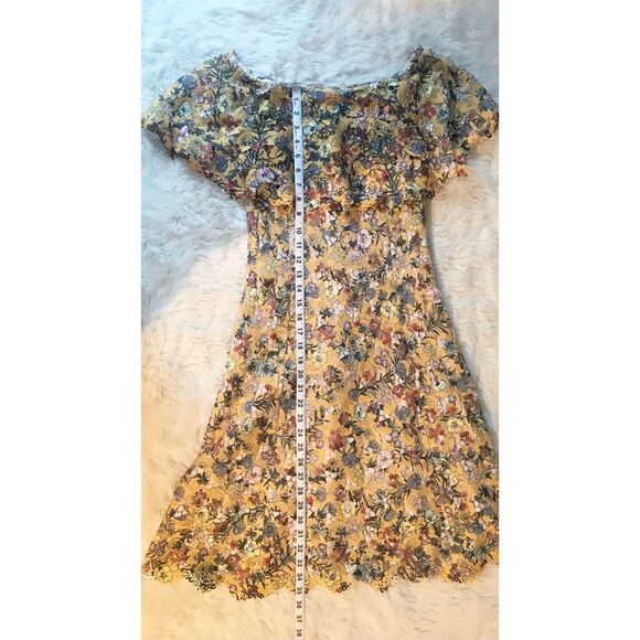New ALEX MARIE Yellow Floral Lace Off The Shoulder Midi Dress Fit & Flare Size 2 - Picture 14 of 16